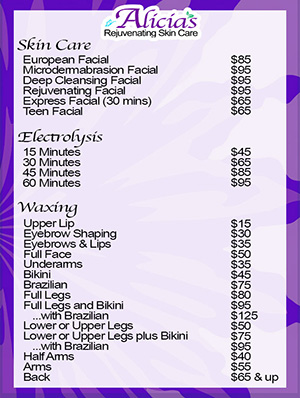 Alicias's Rejuvenating Skin Care Menu